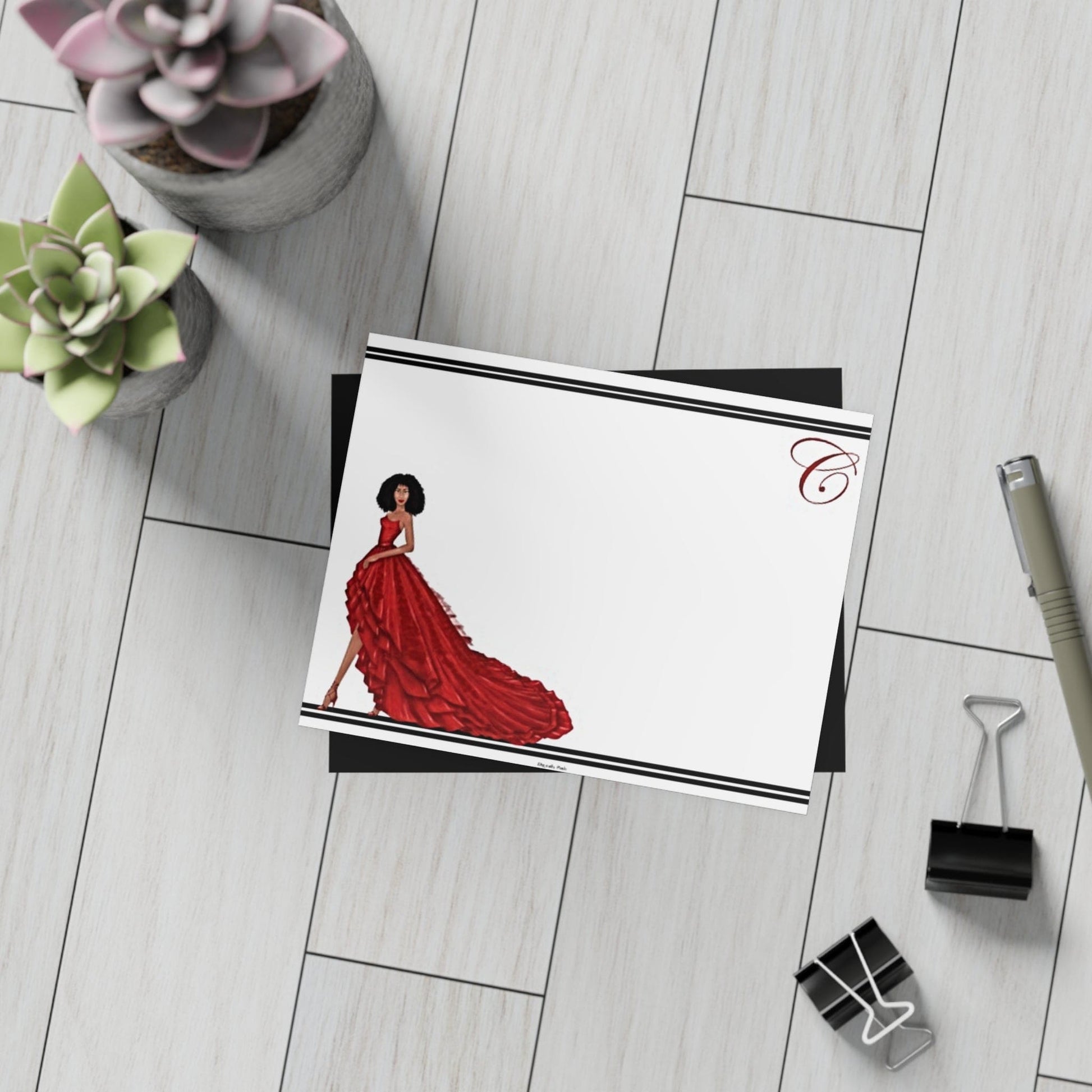 Personalized Note Card: Add a Personal Touch with Customized Stationery for Every Occasion. Lady In Red Dress Notecard
