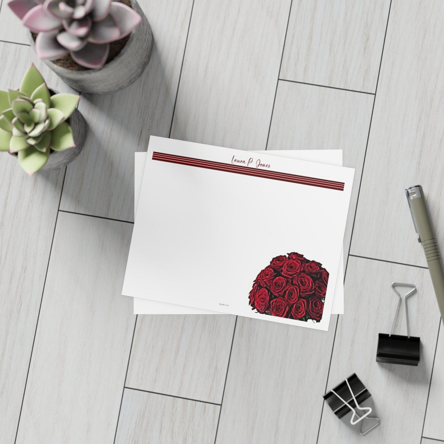 Personalized Note Card: Add a Personal Touch with Customized Stationery for Every Occasion. Red Roses Notecard Bundles (envelopes included)
