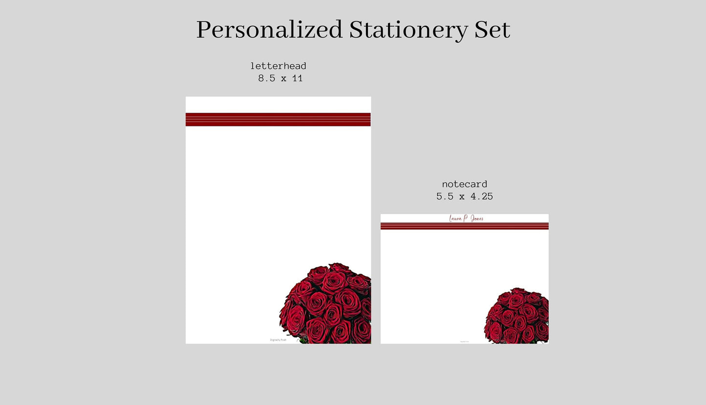 Personalized Letterhead: Make Your Mark with Custom Stationery for Professional Correspondence. Red Roses Personalized Letterhead Set